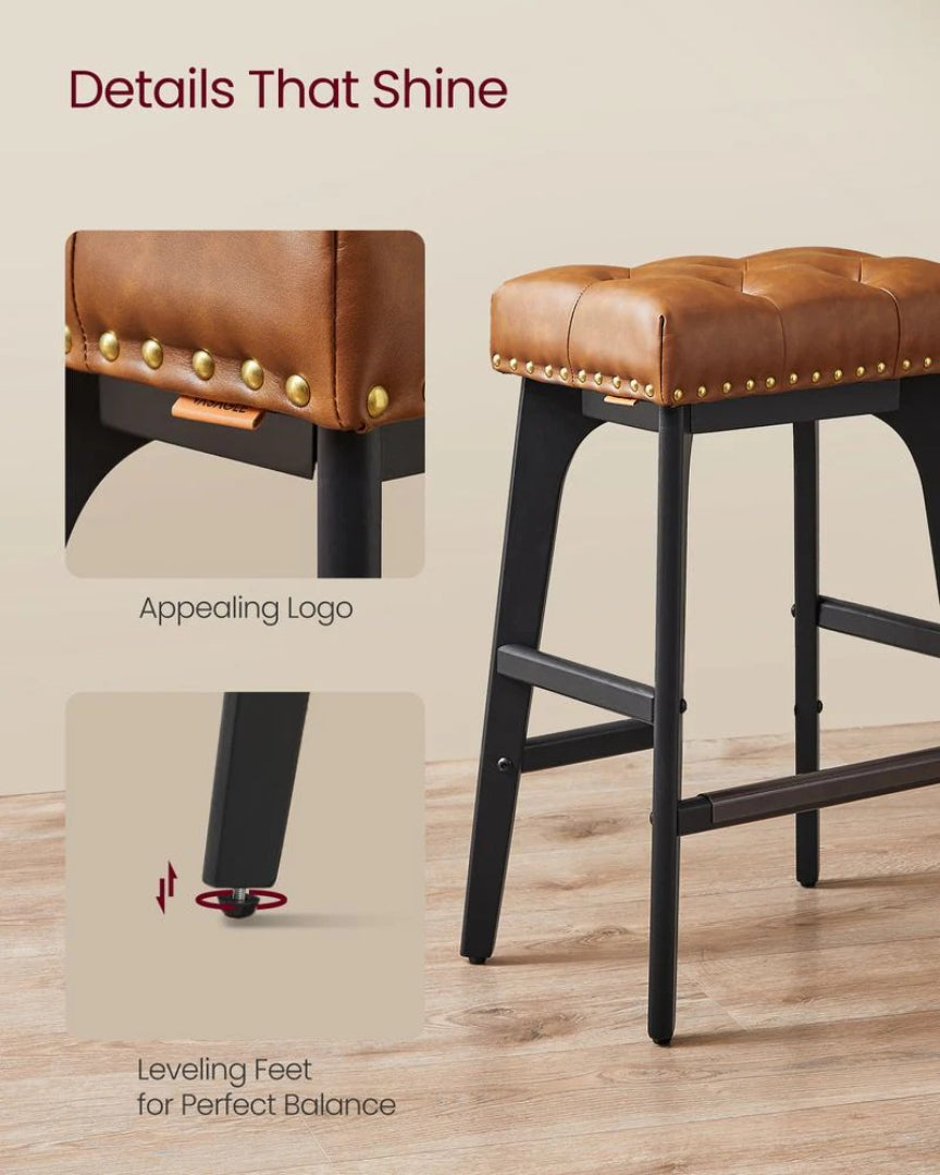 Counter Height Bar Stools Set of 2 with Tufted Upholstered Seats and Footrests