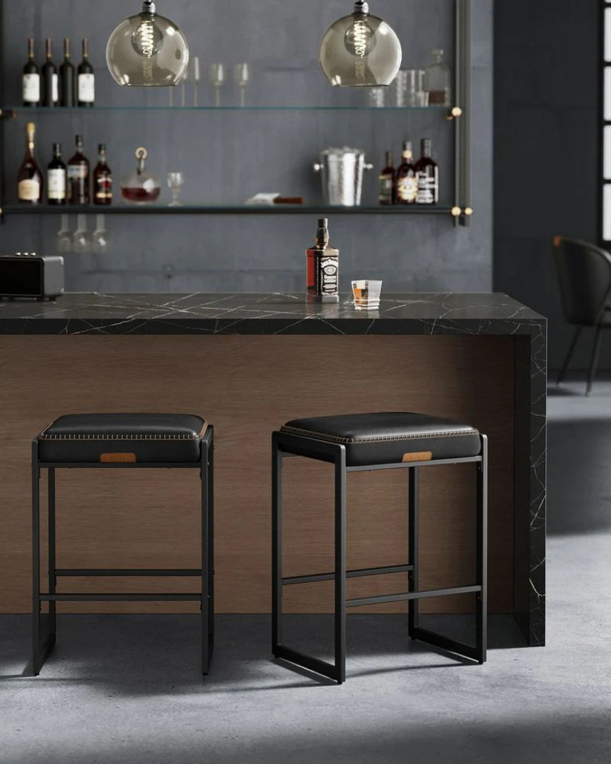 Counter Height Bar Stools with Back, Upholstered Kitchen Stools Set