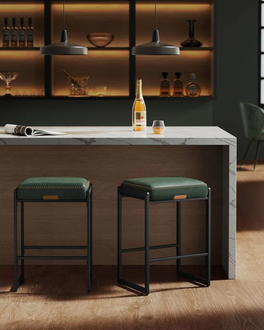 Counter Height Bar Stools with Back, Upholstered Kitchen Stools Set