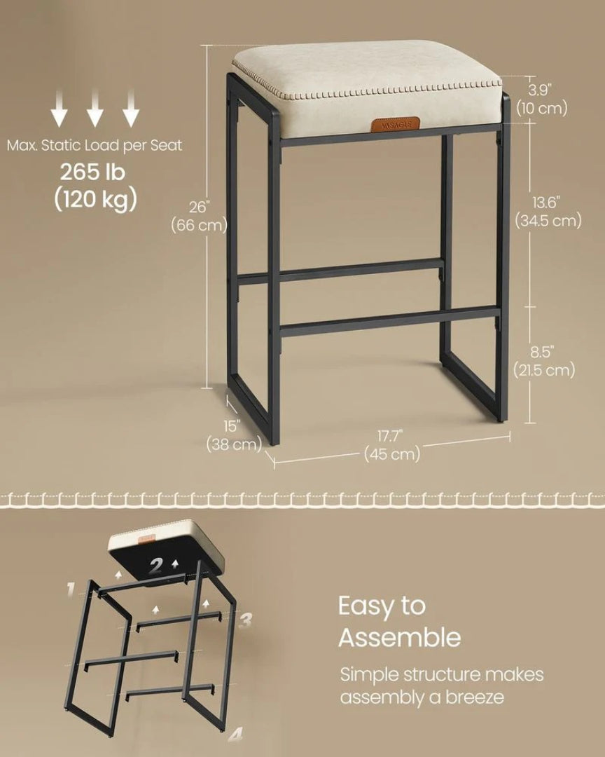 Counter Height Bar Stools with Back, Upholstered Kitchen Stools Set