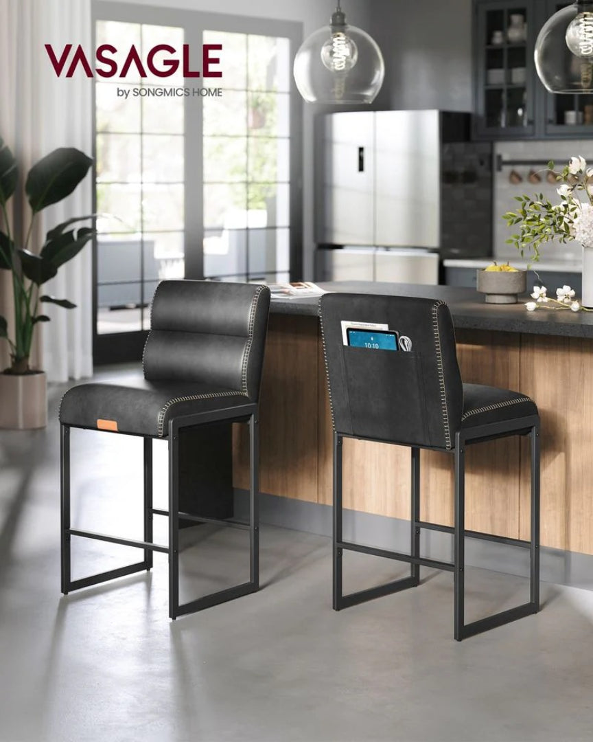 Counter Height Bar Stools Set of 2 with Back and Upholstered Seats