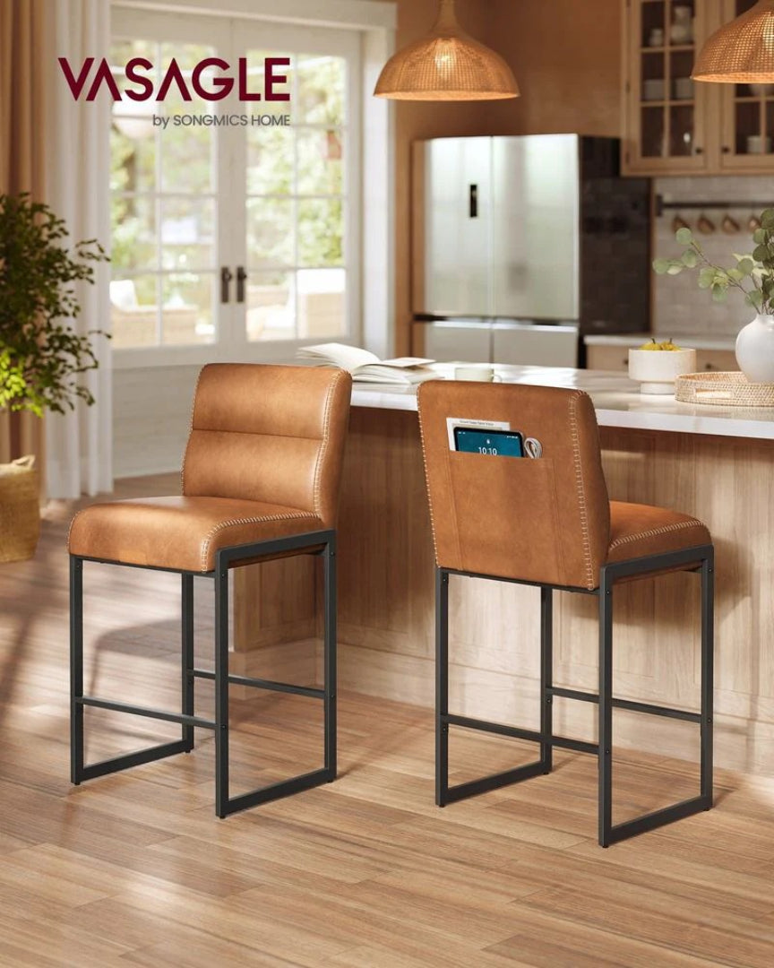 Counter Height Bar Stools Set of 2 with Back and Upholstered Seats