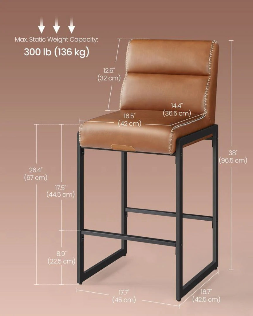 Counter Height Bar Stools Set of 2 with Back and Upholstered Seats