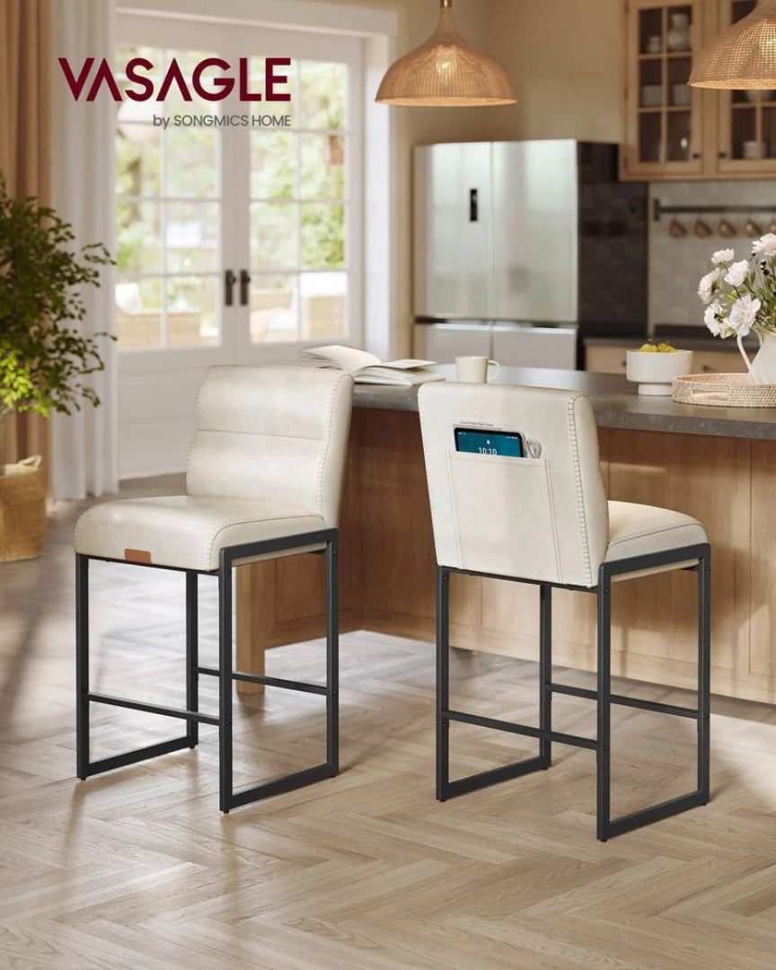 Counter Height Bar Stools Set of 2 with Back and Upholstered Seats