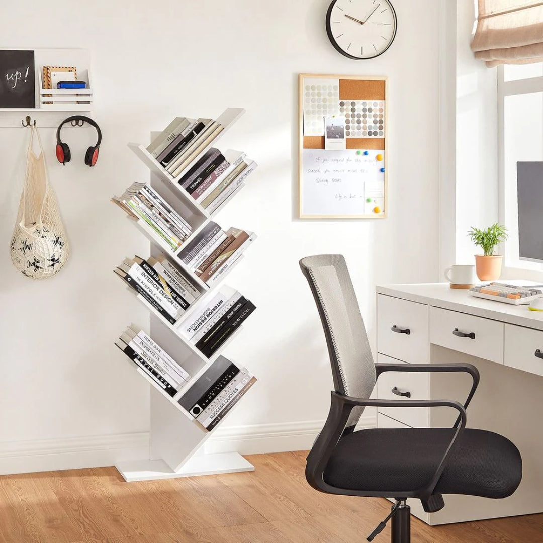 9 Tier Tree Bookshelf Space Saving Bookcase Storage Shelf