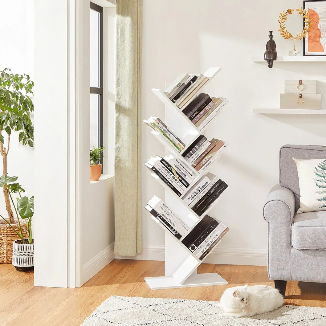 9 Tier Tree Bookshelf Space Saving Bookcase Storage Shelf
