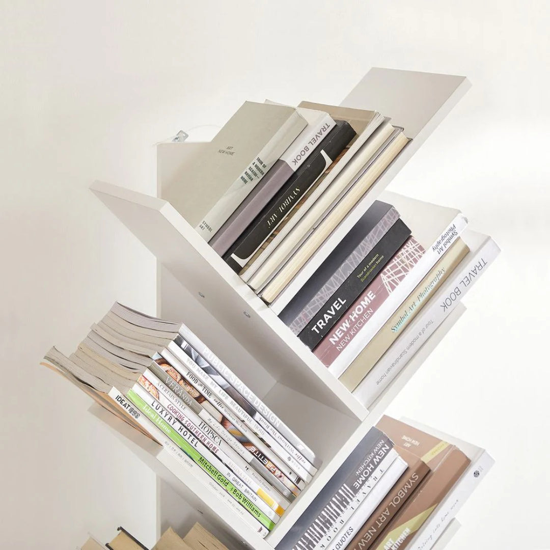 9 Tier Tree Bookshelf Space Saving Bookcase Storage Shelf