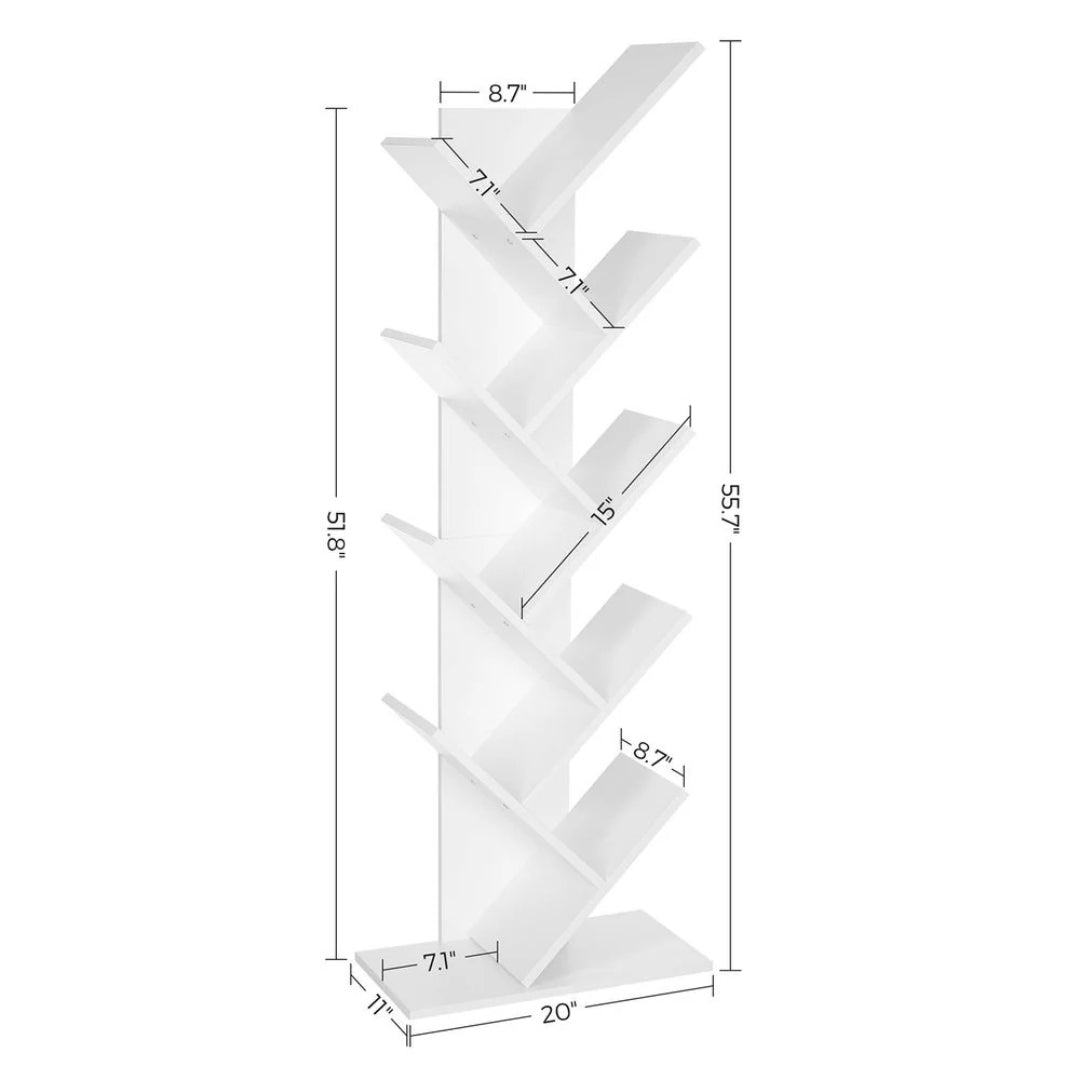 9 Tier Tree Bookshelf Space Saving Bookcase Storage Shelf