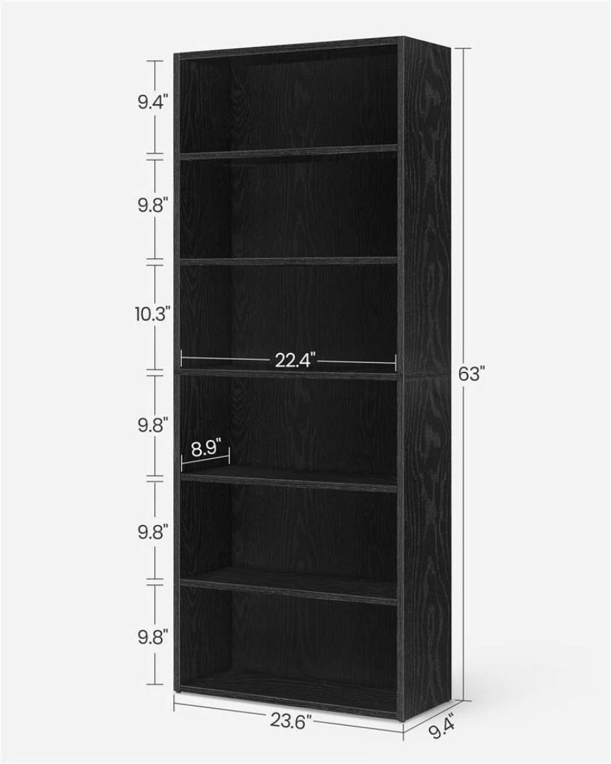 6 Tier Open Bookcase With Adjustable Storage Shelves