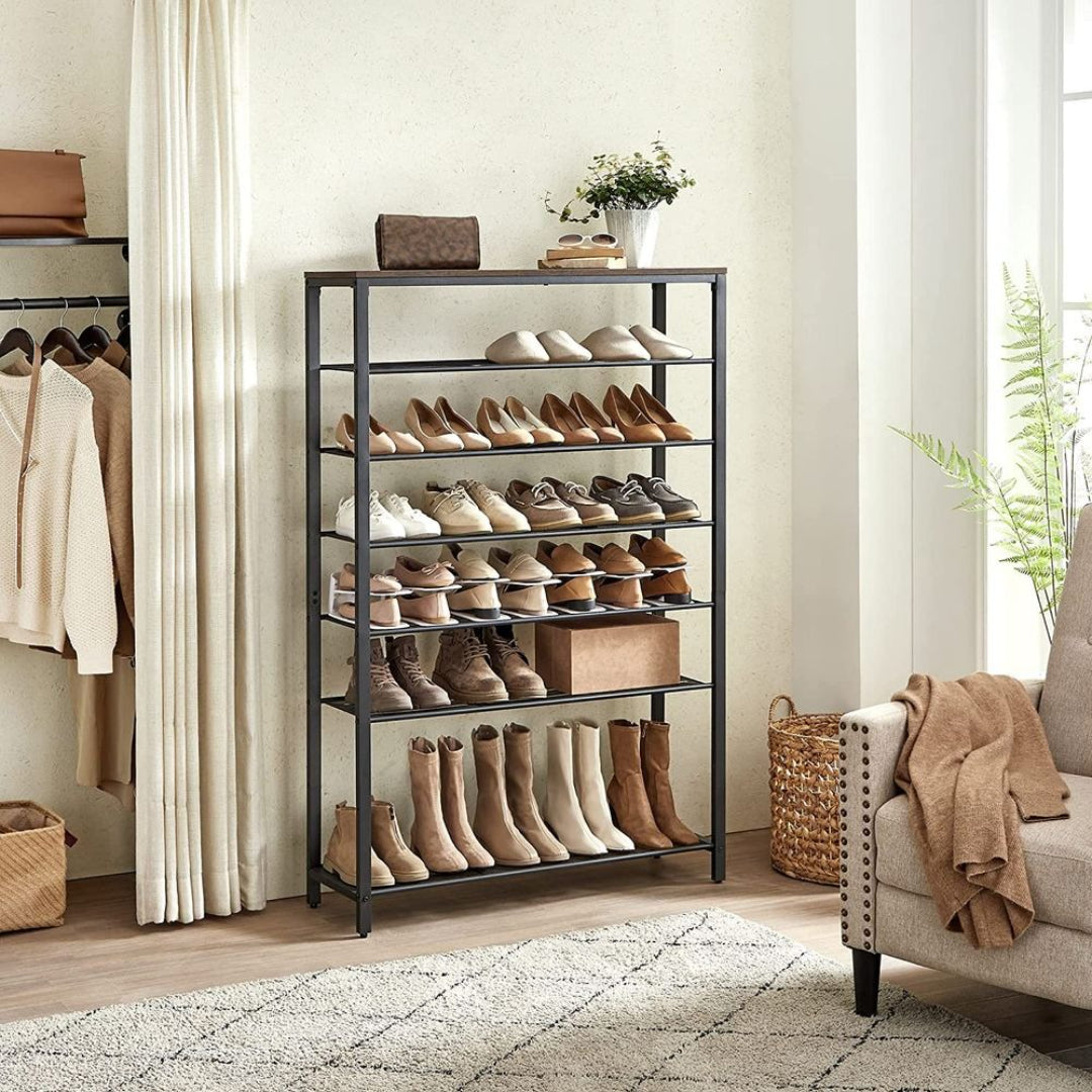 6/8 Tier Shoe Rack With Metal Shelves, 39.4 Inch Wide Organizer