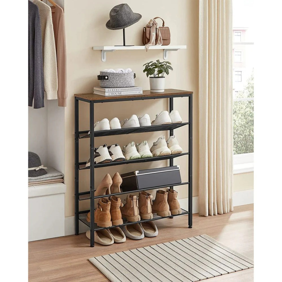 5 Tier Shoe Rack With Storage Shelves & Top Shelf Organizer