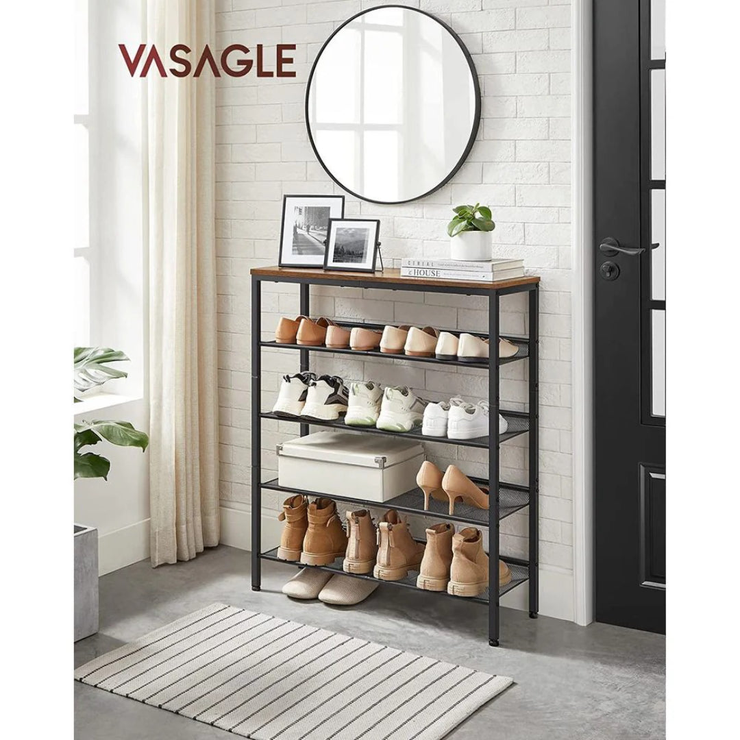5 Tier Shoe Rack With Storage Shelves & Top Shelf Organizer