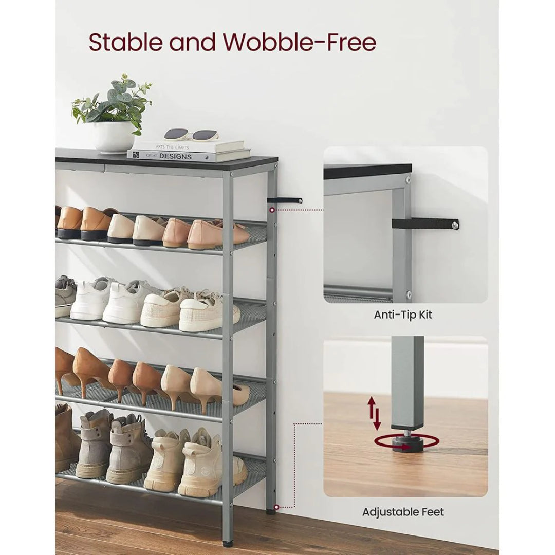 5 Tier Shoe Rack With Storage Shelves & Top Shelf Organizer