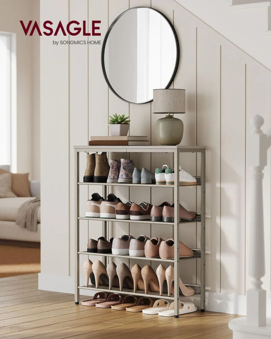 5 Tier Shoe Rack With Storage Shelves & Top Shelf Organizer
