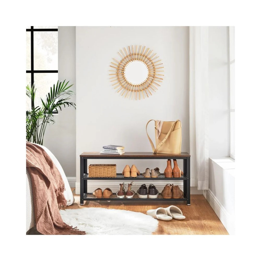 3 Tier Shoe Storage Bench With Metal Shelves, 39.4 Inch Unit