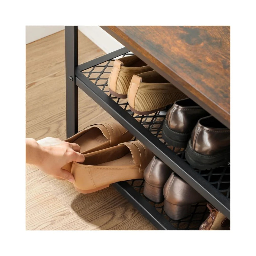 3 Tier Shoe Storage Bench With Metal Shelves, 39.4 Inch Unit
