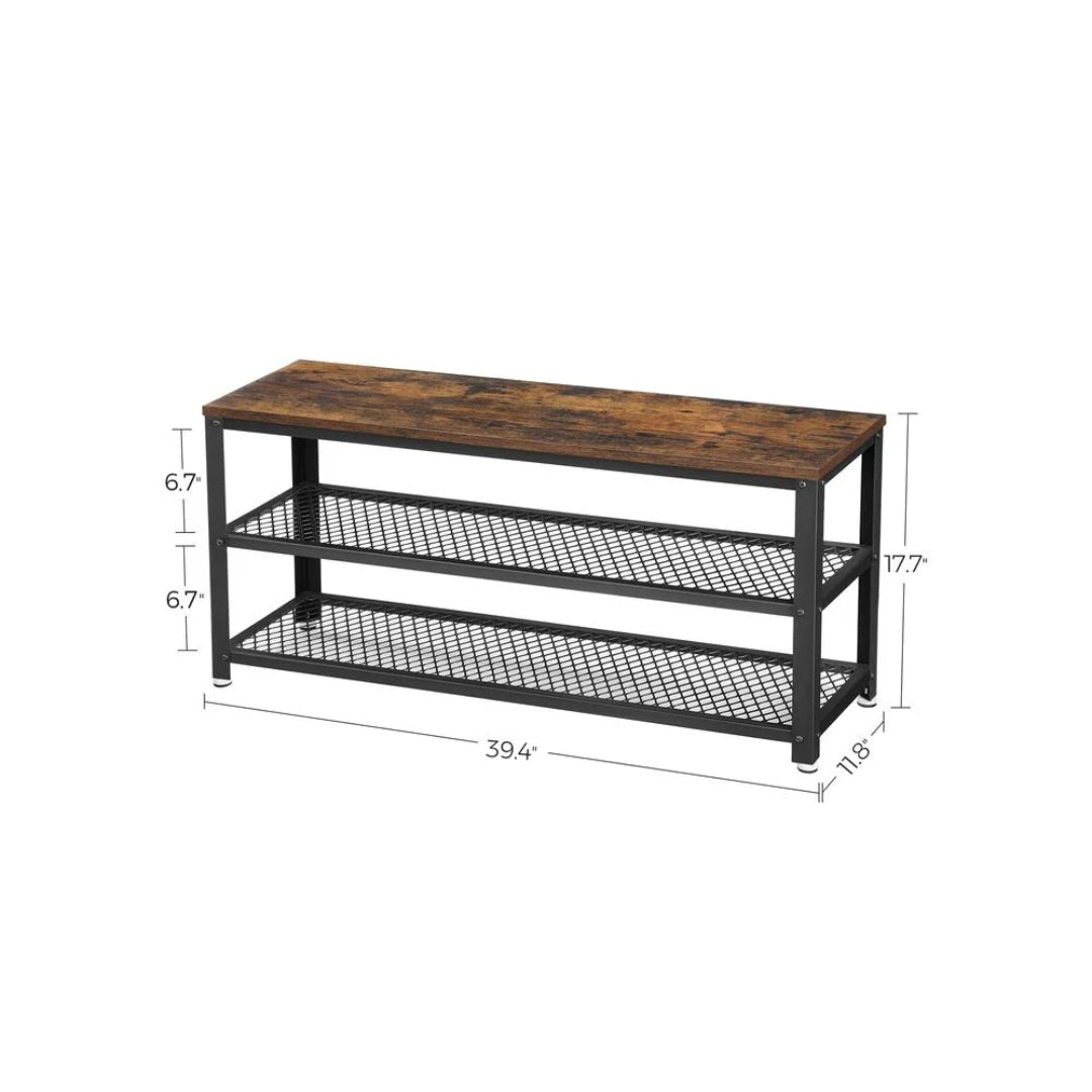 3 Tier Shoe Storage Bench With Metal Shelves, 39.4 Inch Unit