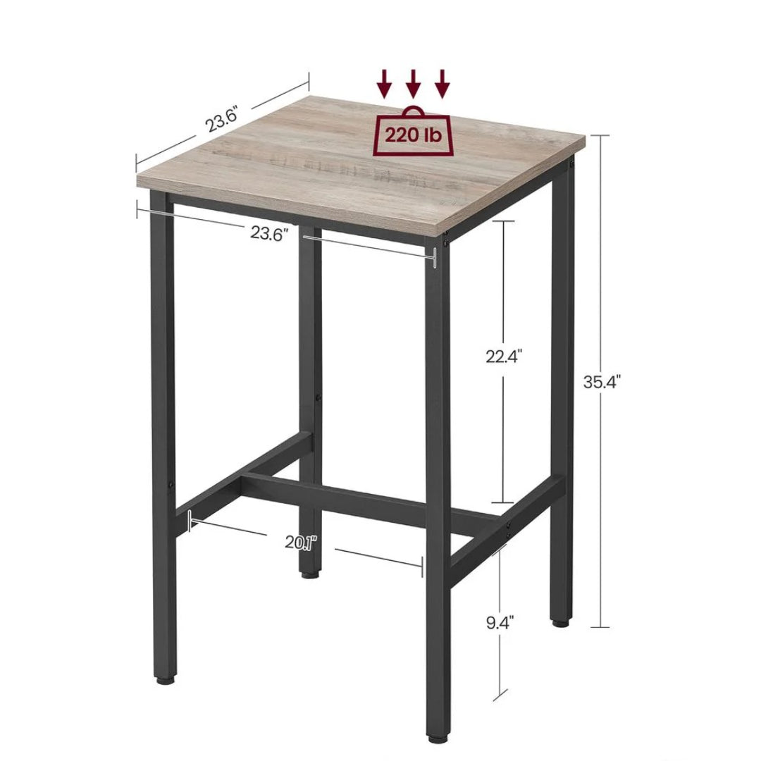 High Top Bar Table, Industrial Square Pub Table with Steel Frame