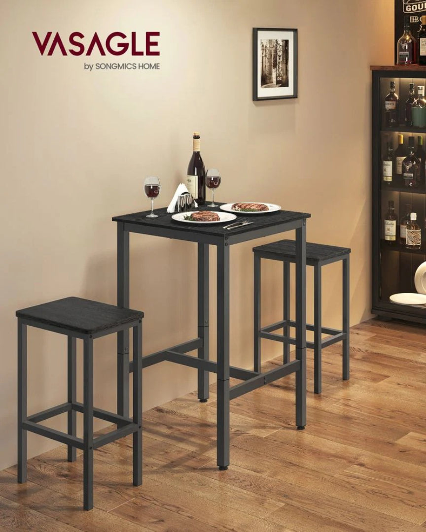 High Top Bar Table, Industrial Square Pub Table with Steel Frame