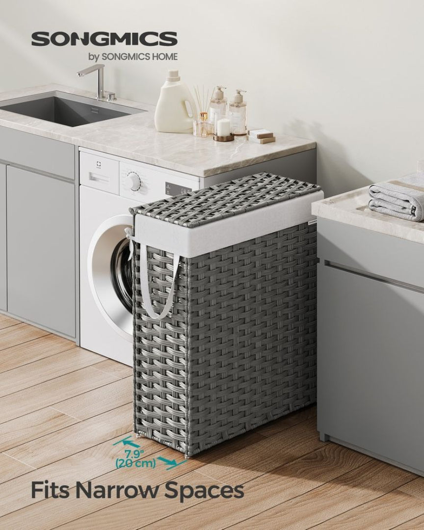 Slim Laundry Hamper With Lid 14.5 Gallon Rattan Basket