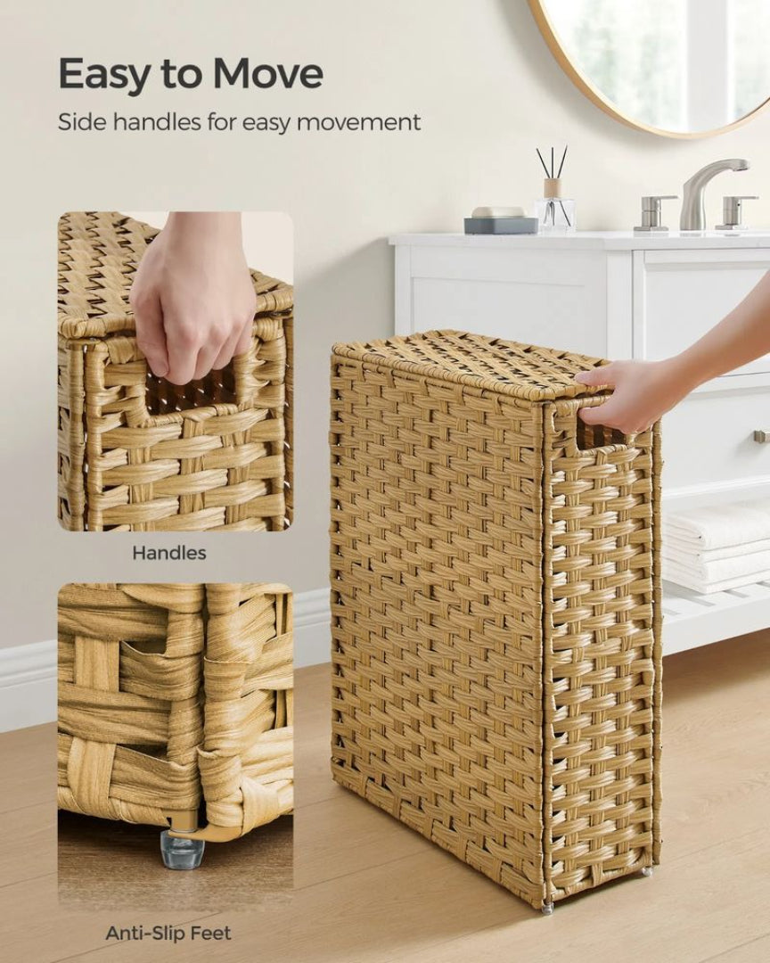 Slim Laundry Hamper With Lid 14.5 Gallon Rattan Basket