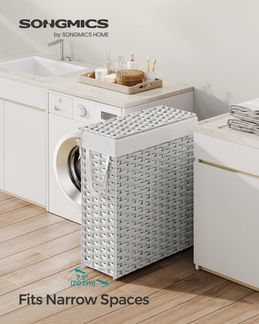 Slim Laundry Hamper With Lid 14.5 Gallon Rattan Basket