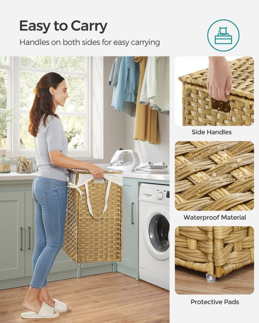 Laundry Hamper With Lid 34 Gallon 2 Section Rattan Basket
