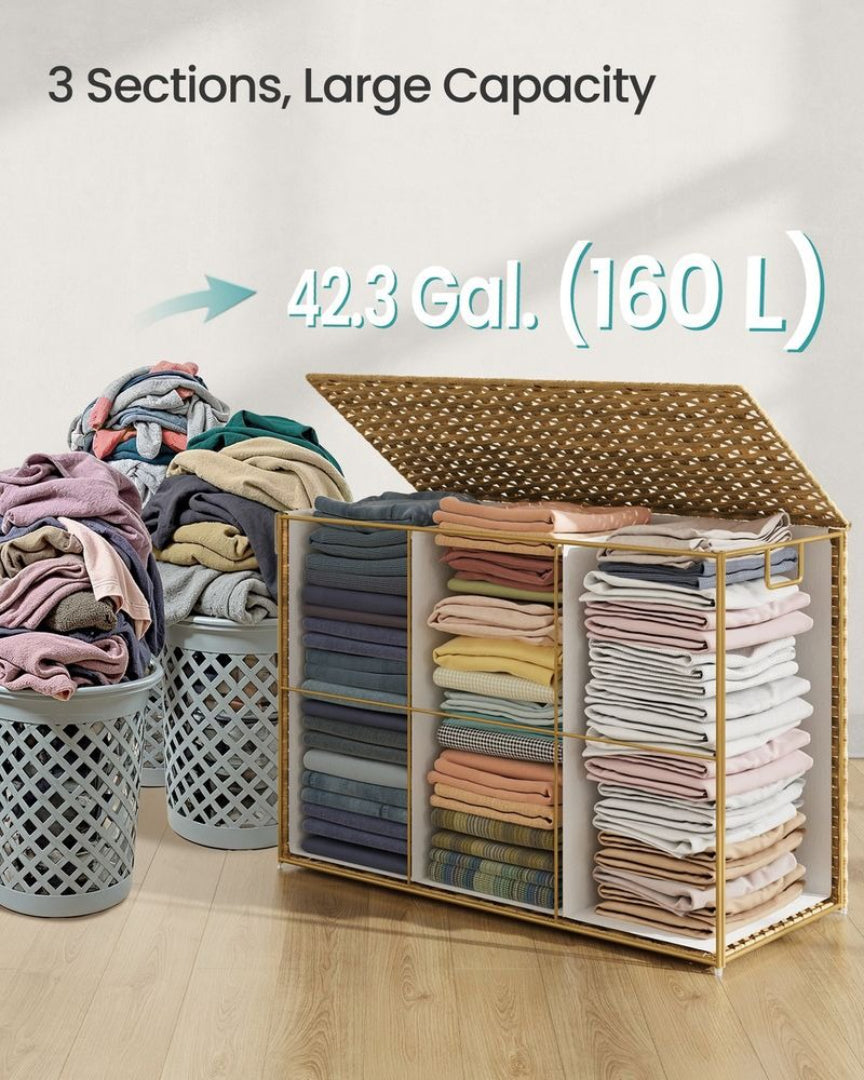 Laundry Hamper With Lid 34 Gallon 2 Section Rattan Basket