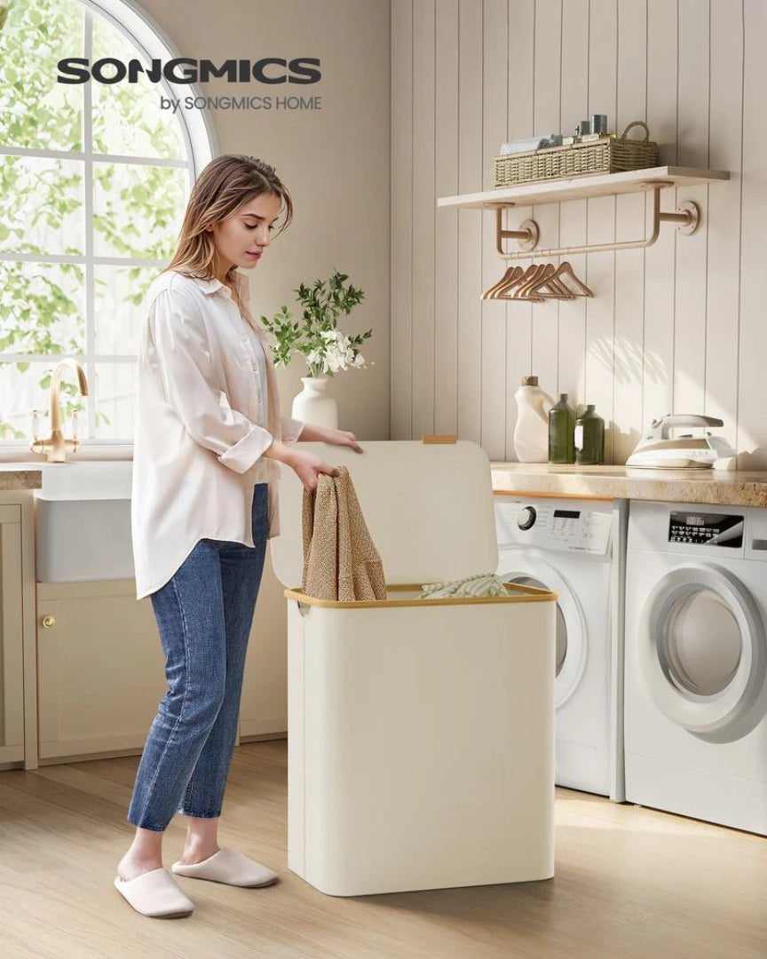 Slim Laundry Hamper With Lid 34.3 Gallon 2 Section Sorter