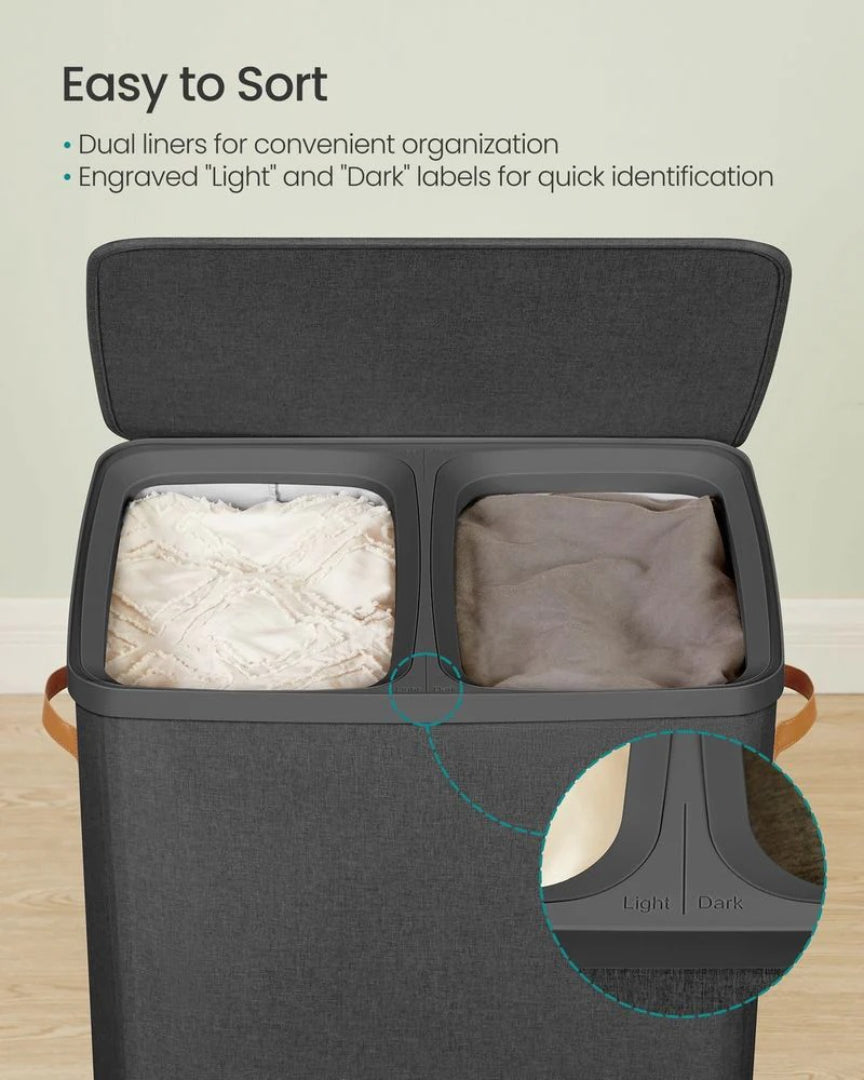 Laundry Hamper With Lid 44.9 Gallon 2 Compartment Sorter