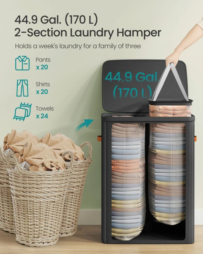 Laundry Hamper With Lid 44.9 Gallon 2 Compartment Sorter