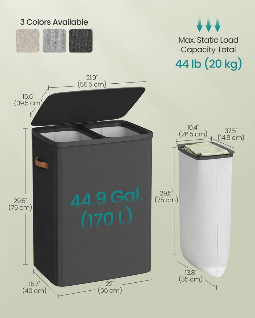 Laundry Hamper With Lid 44.9 Gallon 2 Compartment Sorter