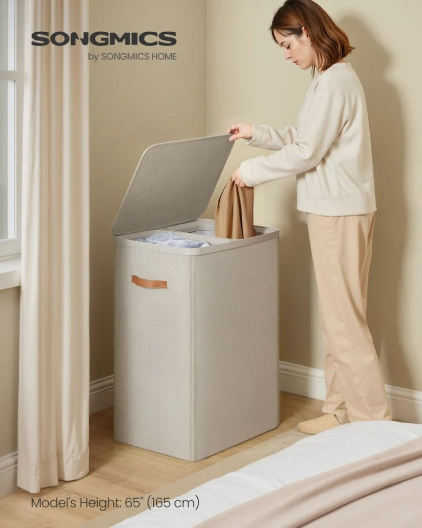 Laundry Hamper With Lid 44.9 Gallon 2 Compartment Sorter