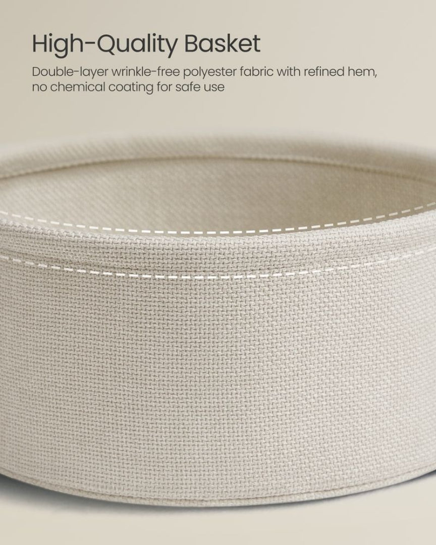 Round Side Table with Charging Station and Fabric Basket Storage