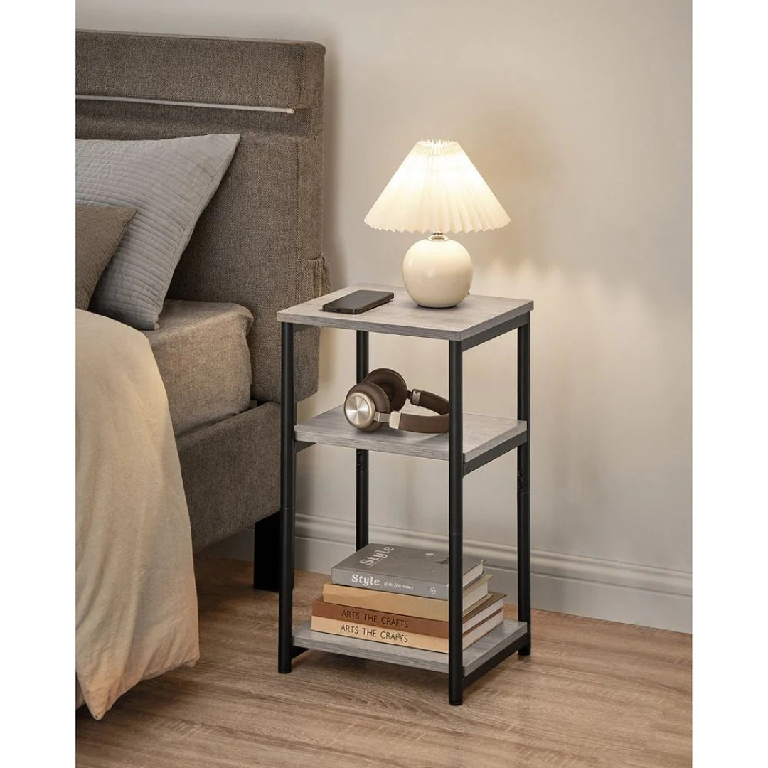 Small 3-Tier End Table with Open Storage, Industrial Side Table