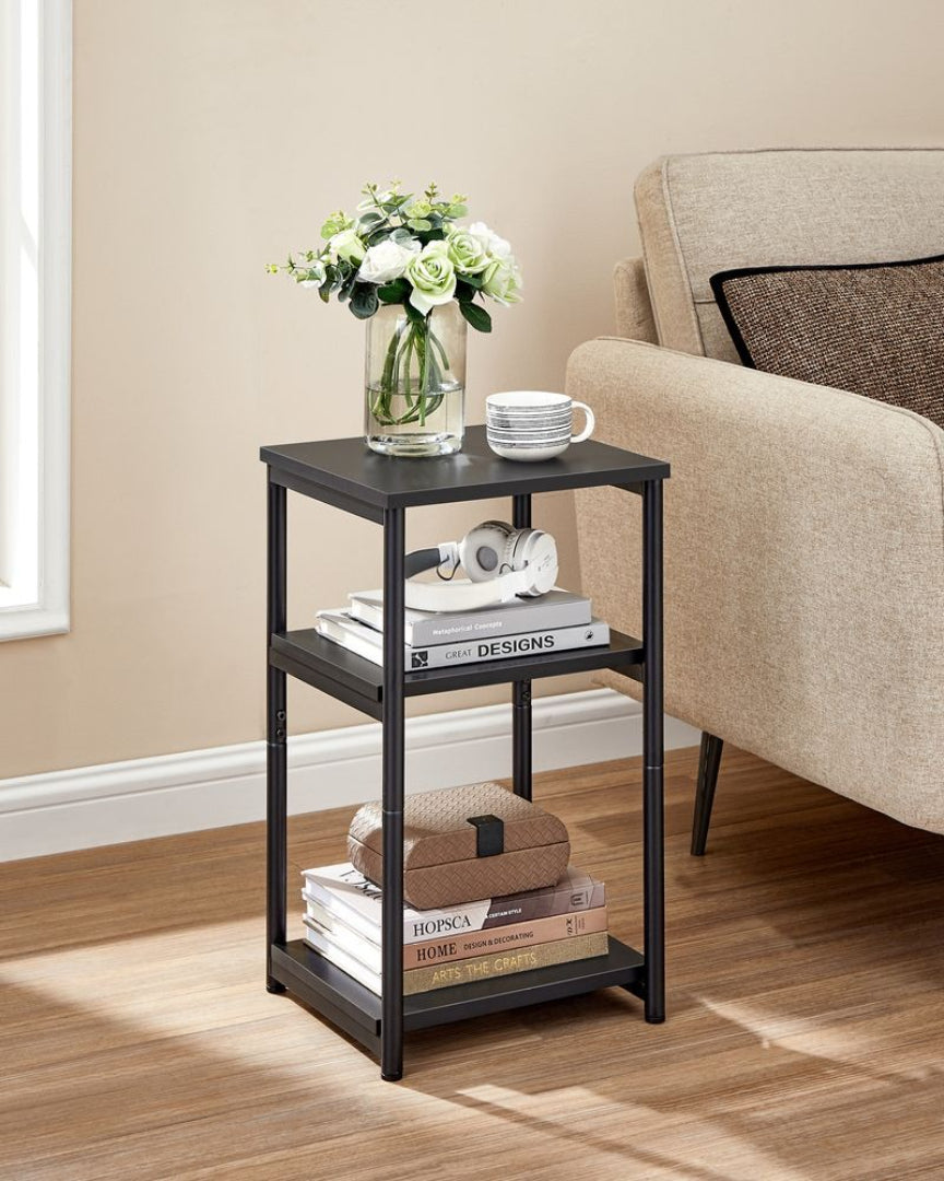 Small 3-Tier End Table with Open Storage, Industrial Side Table