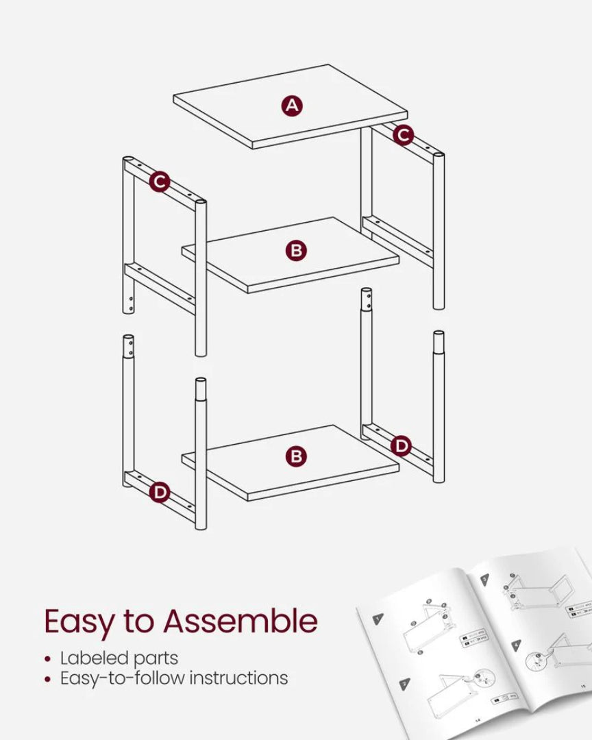 Small 3-Tier End Table with Open Storage, Industrial Side Table