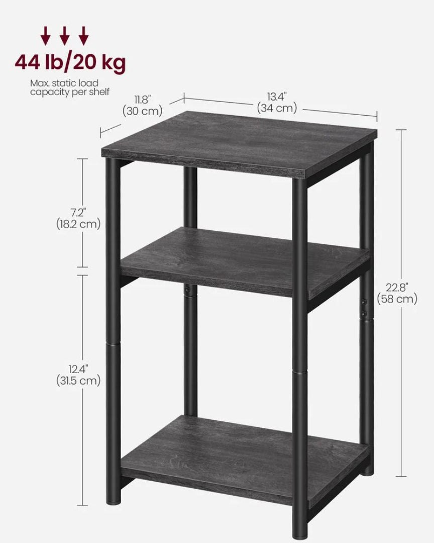 Small 3-Tier End Table with Open Storage, Industrial Side Table