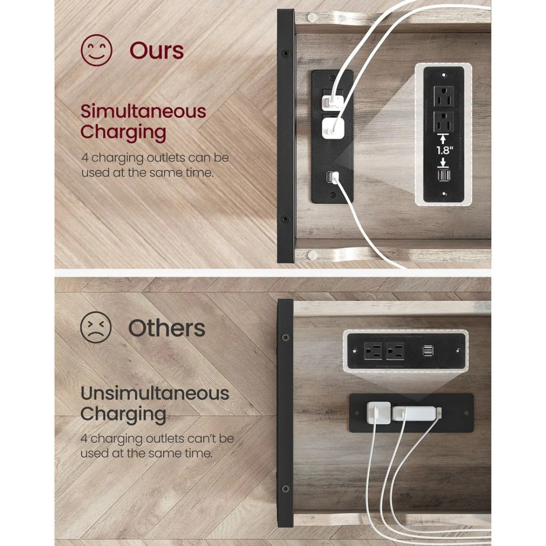 End Table With USB Ports And Power Outlets Storage Shelf