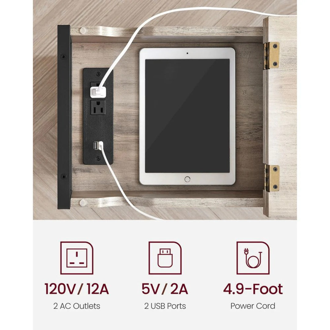 End Table With USB Ports And Power Outlets Storage Shelf