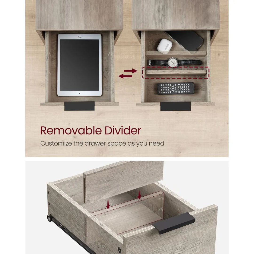 Narrow End Table With Charging Station And 2 Drawers