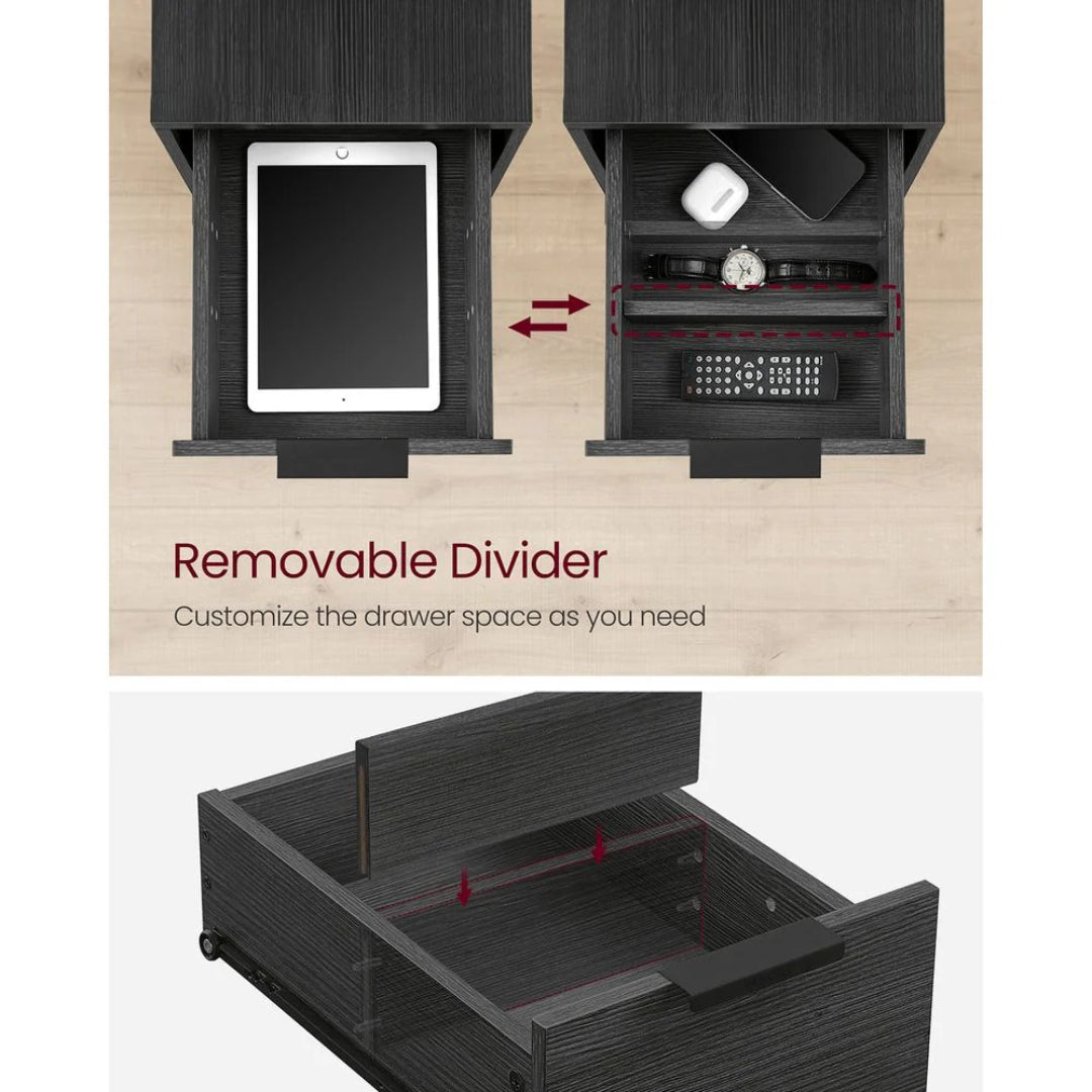 Narrow End Table With Charging Station And 2 Drawers
