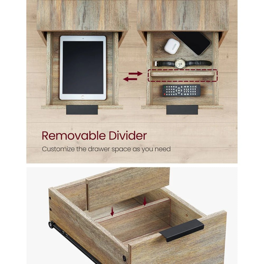 Narrow End Table With Charging Station And 2 Drawers