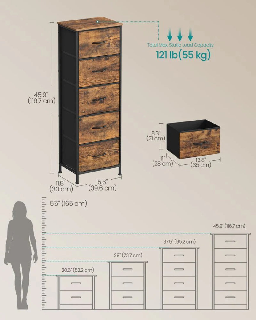 5 Drawer Dresser Storage Organizer With Steel Frame 46 Inch