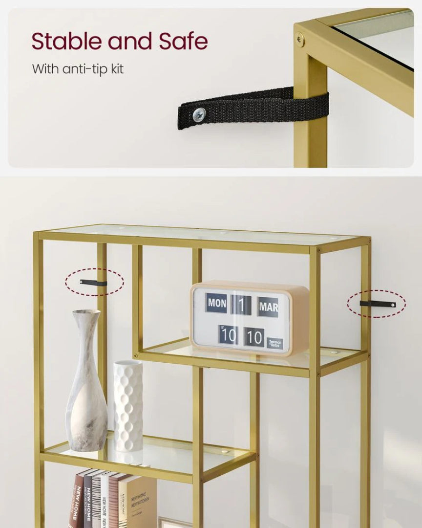 6 Tier Tall Bookshelf With Tempered Glass Shelves