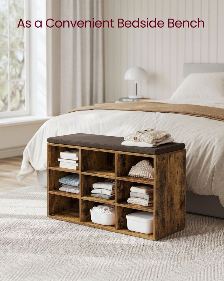Shoe Storage Bench With Cushion, 9/10/12 Compartments Organizer
