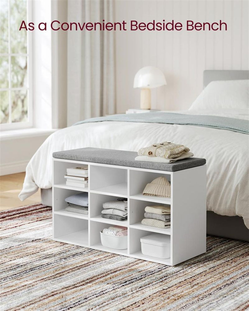 Shoe Storage Bench With Cushion, 9/10/12 Compartments Organizer