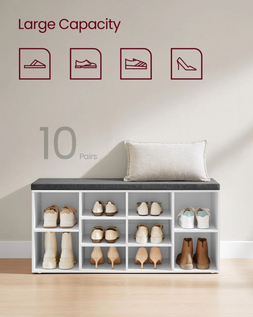 Shoe Storage Bench With Cushion, 9/10/12 Compartments Organizer
