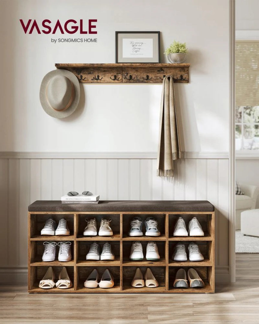 Shoe Storage Bench With Cushion, 9/10/12 Compartments Organizer