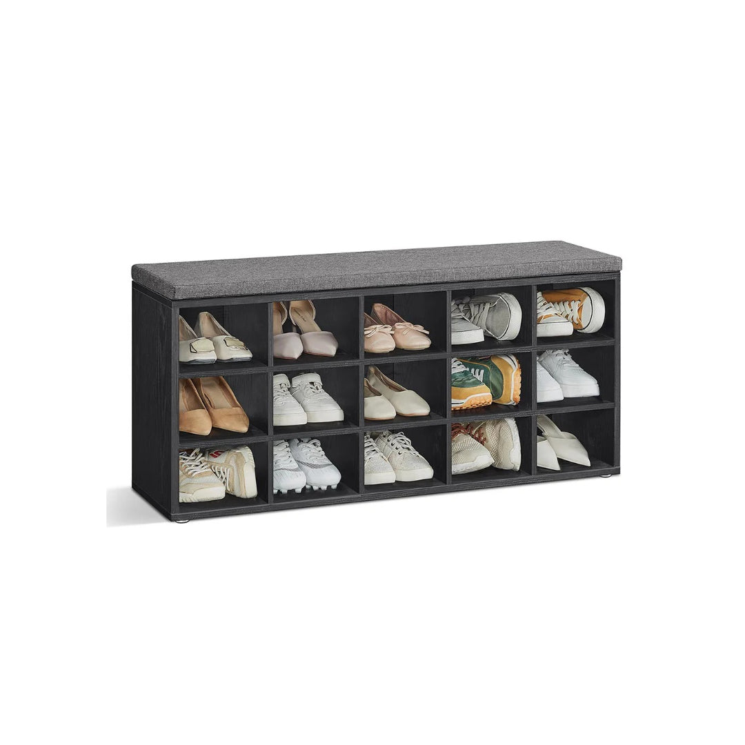 Shoe Storage Bench With Cushion, 15 Compartments Organizer